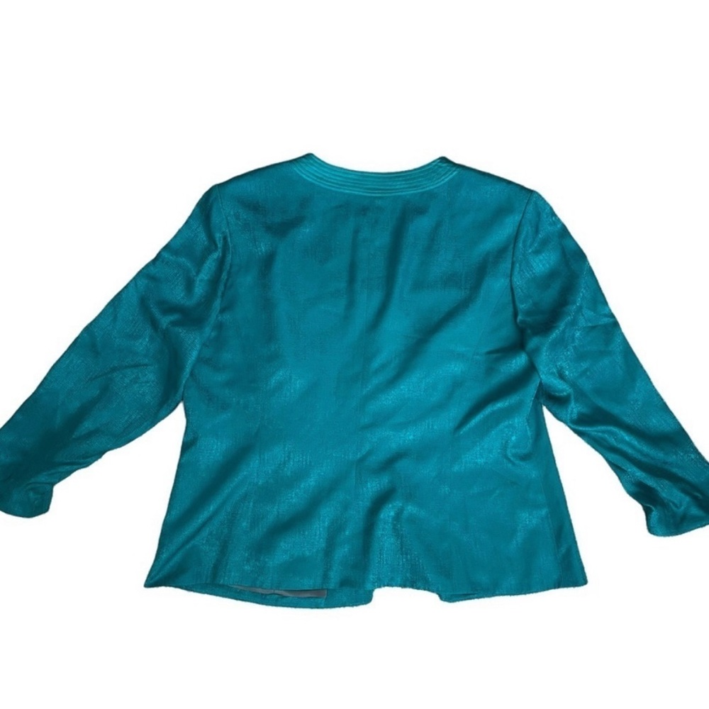 Adrianna Papell Silk Turquoise Blue Mermaidcore Event Evening Button Up Blazer - Picture 2 of 8
